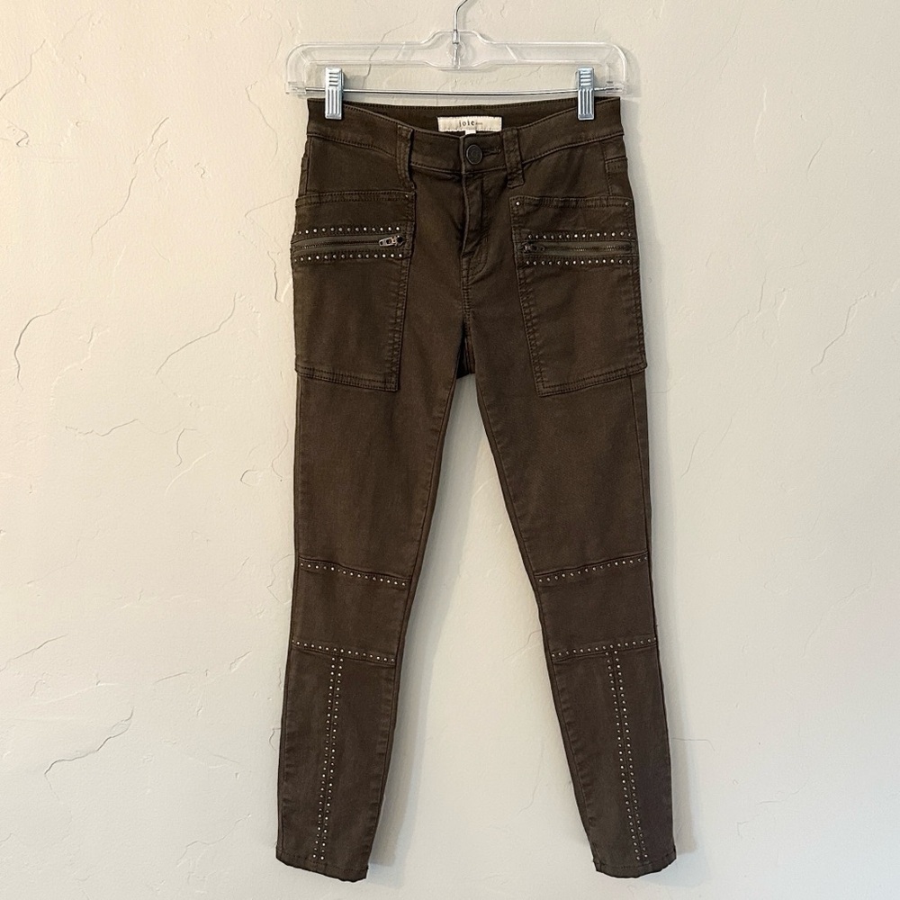 Joie Hazina Studded Skinny Ankle Pants, Green, Size 24